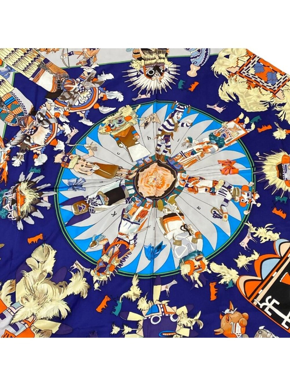Hermes Scarf Carre 140 Blue Navy Multi Kachinas